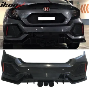 2016-2021 Honda Civic 10th-Gen CTR Rear Bumper Cover Type R Black PP