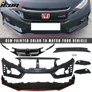 2016-2021 Honda Civic Type-R Style Front Bumper & Lip Gloss Black Red